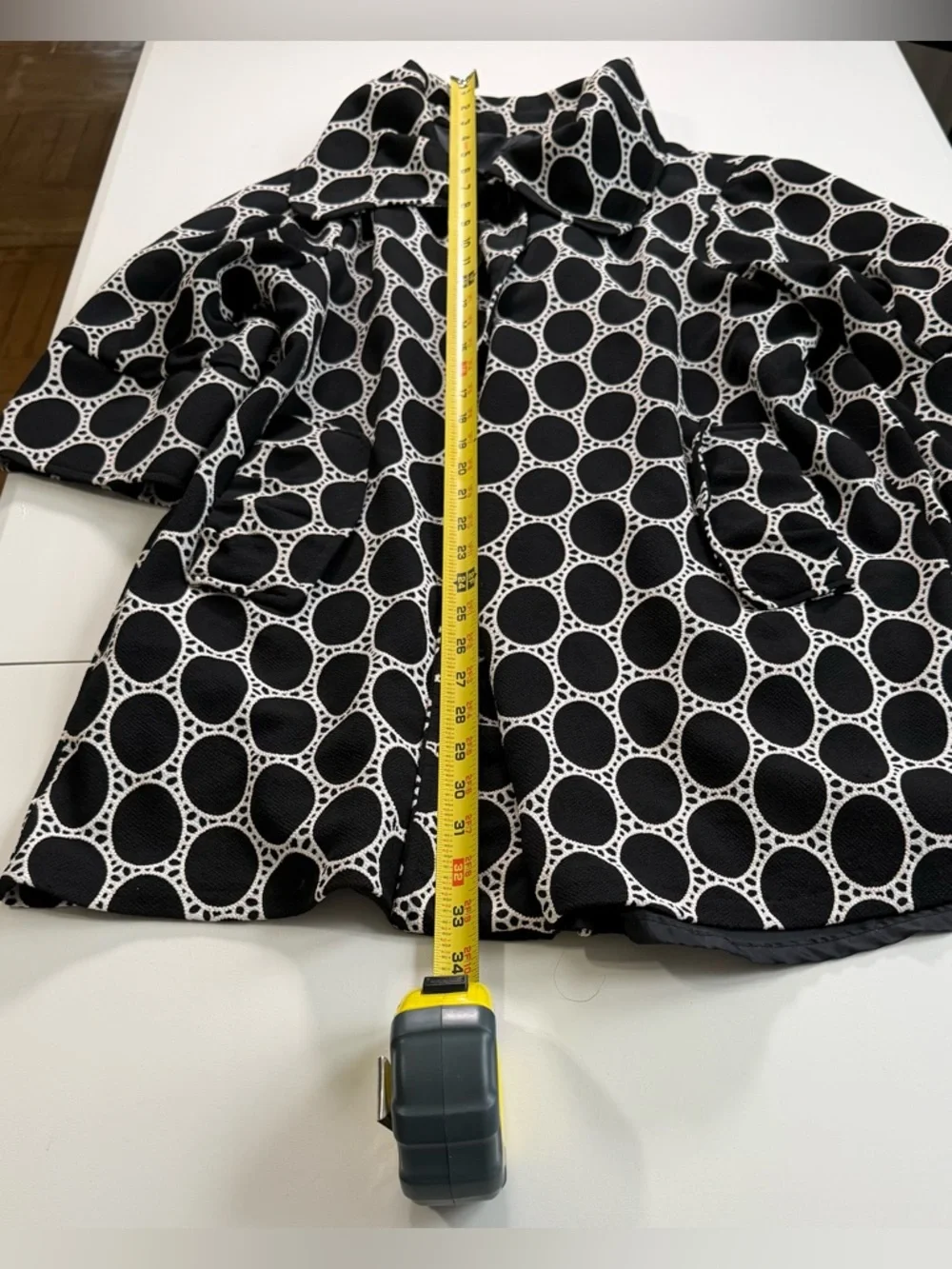 Damee Inc Black and White Oval Dot Long Sleeve Dress Coat - Picture 5 of 9